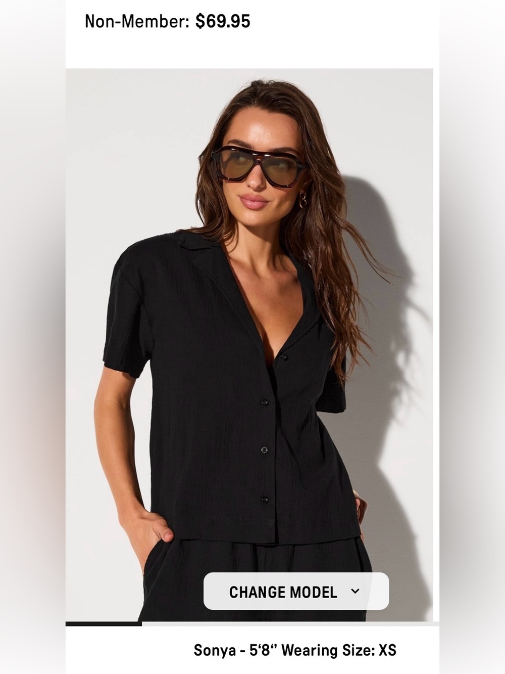 NWT Fabletics Cotton Voile Resort Shirt in Black size S